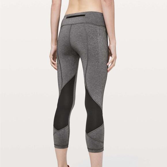 Lululemon Pace Rival Crop Leggings 22" Heathered Black Full On Luxtreme Size 6 - Picture 1 of 7